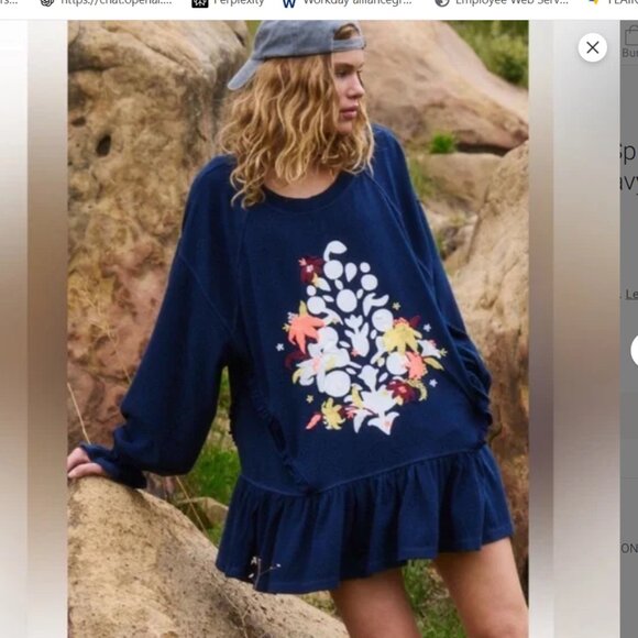 NWT Free People FP Movement Spring Forward Tunic Buti Logo Midnight Navy - Picture 1 of 3
